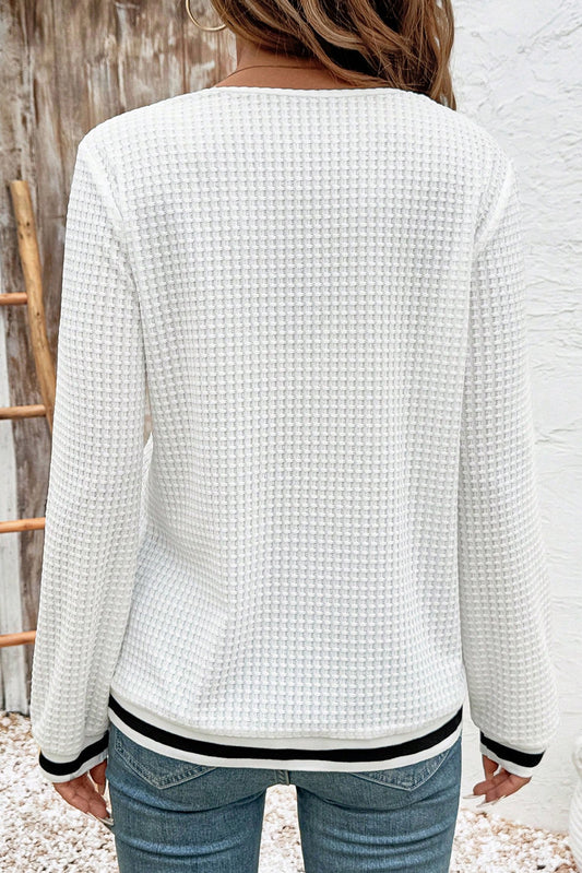 Textured Knit V-Neck Waffle Top