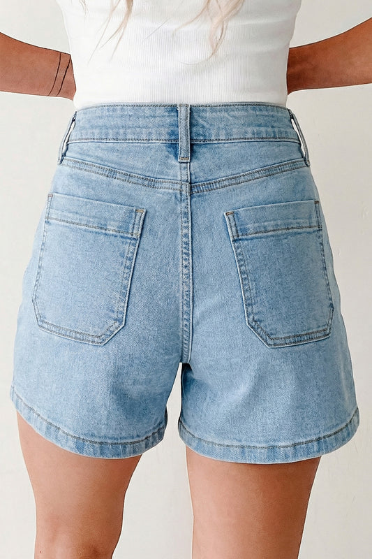 High Rise Patch Pocket Denim Shorts