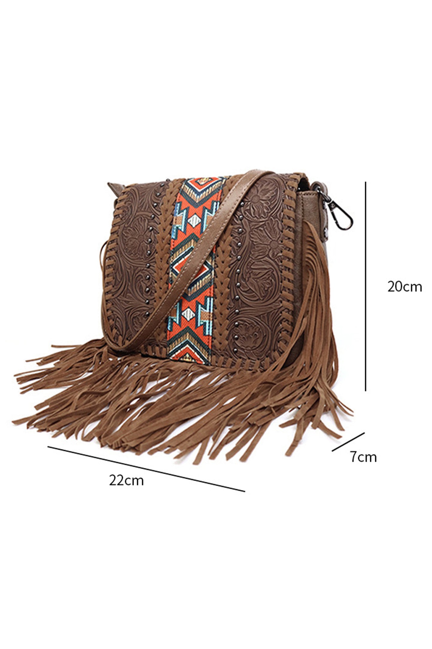 Coffee Western Aztec Bohemian Tassel Faux Leather Bag