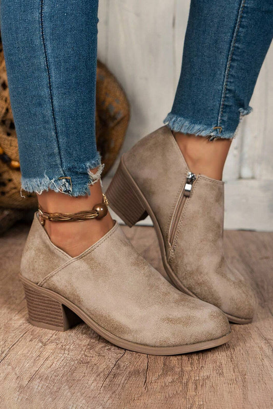 Gray Tulip-Opening Suede Ankle Boots