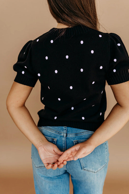 Polka Dot Bubble Short Sleeve Knitted Top