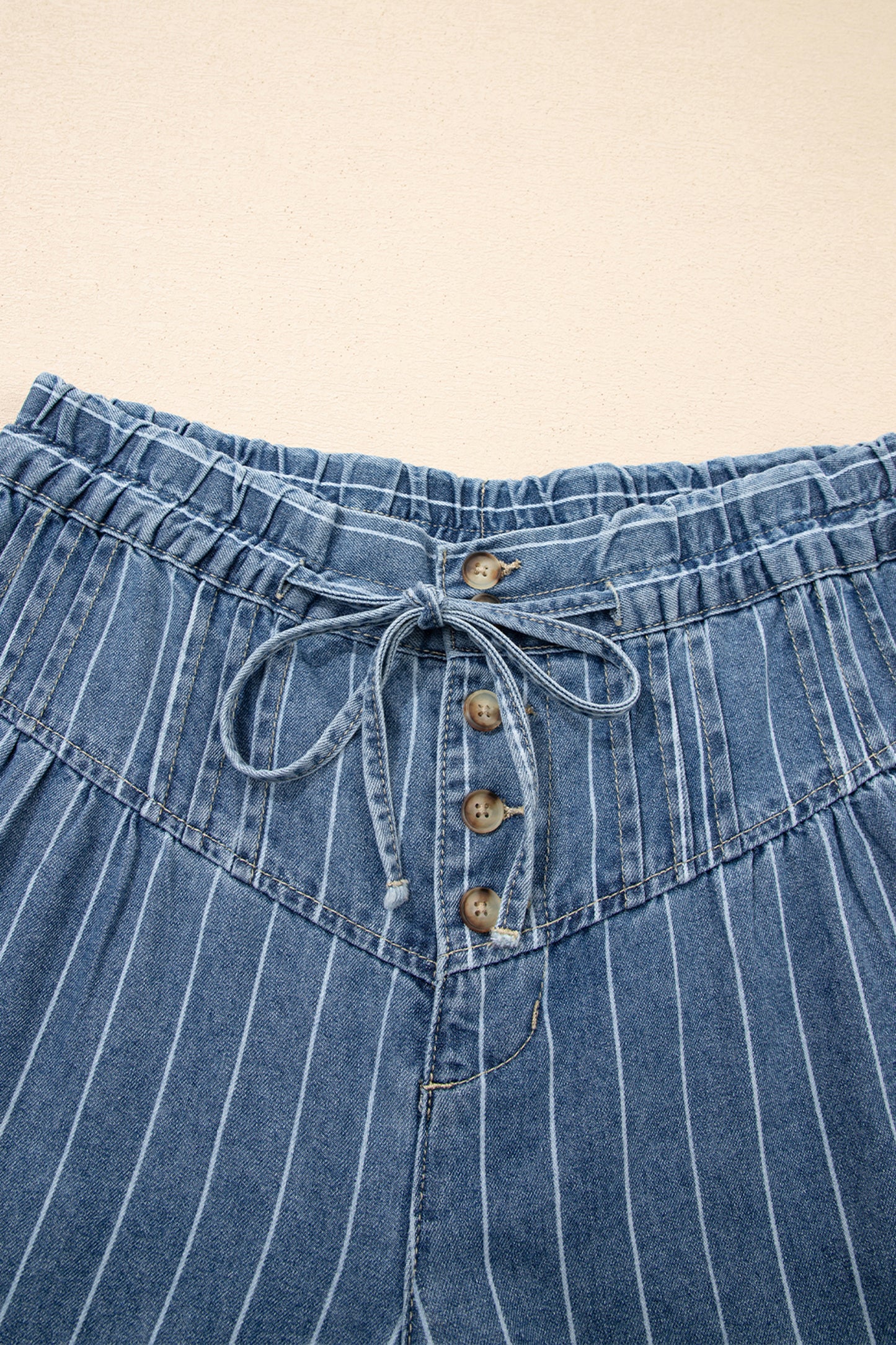 Striped Pleated Drawstring Waist Casual Wide Leg Jeans