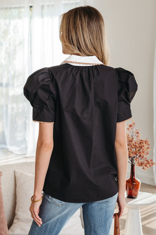 Ricrac Trim Short Sleeve Blouse