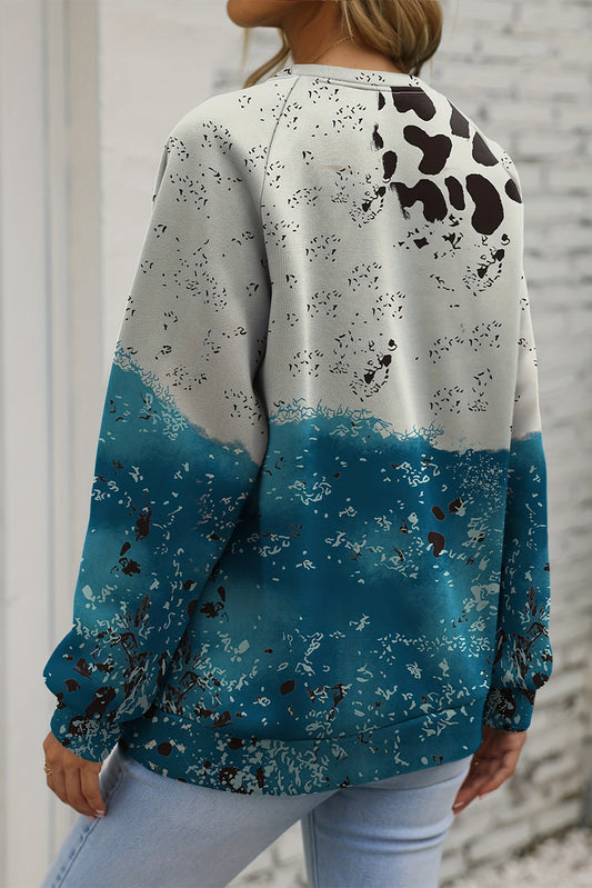 Tie-Dye Cow Color Block Pullover Sweatshirt