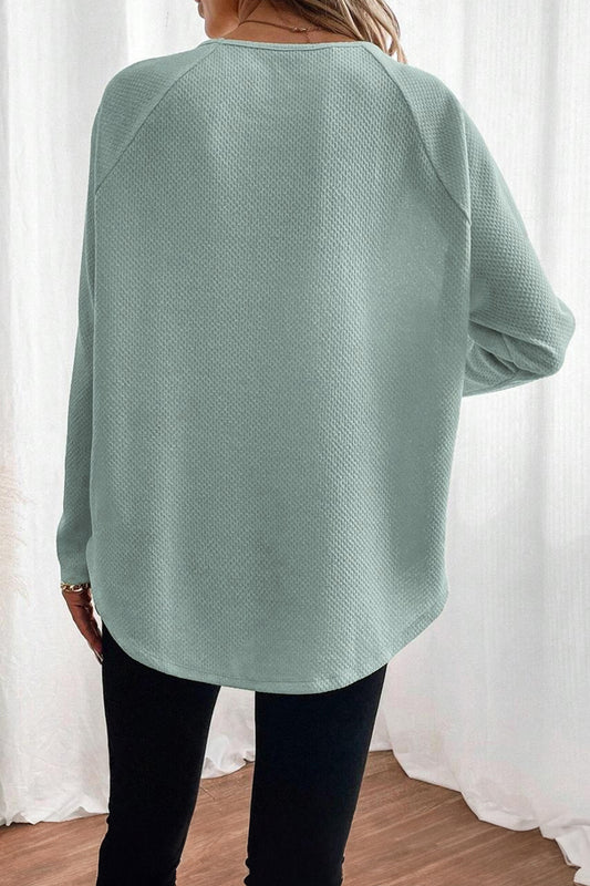 Textured Raglan Sleeve Knit Loose Top