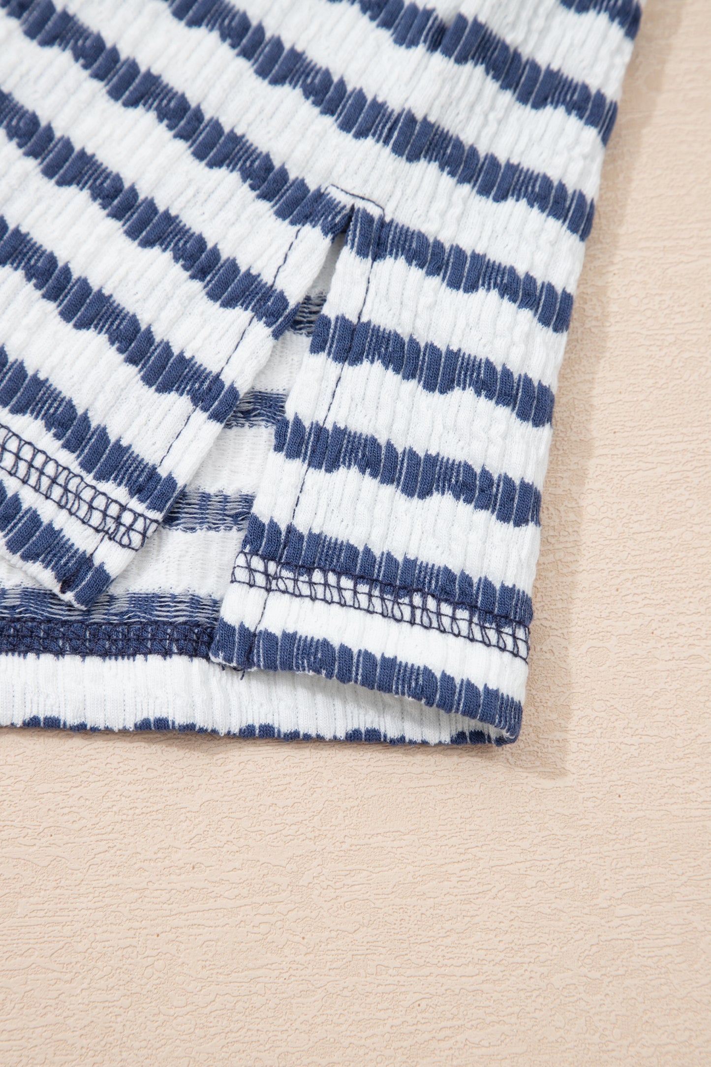 Textured Knit Split-Hem Half Sleeve Loose Top