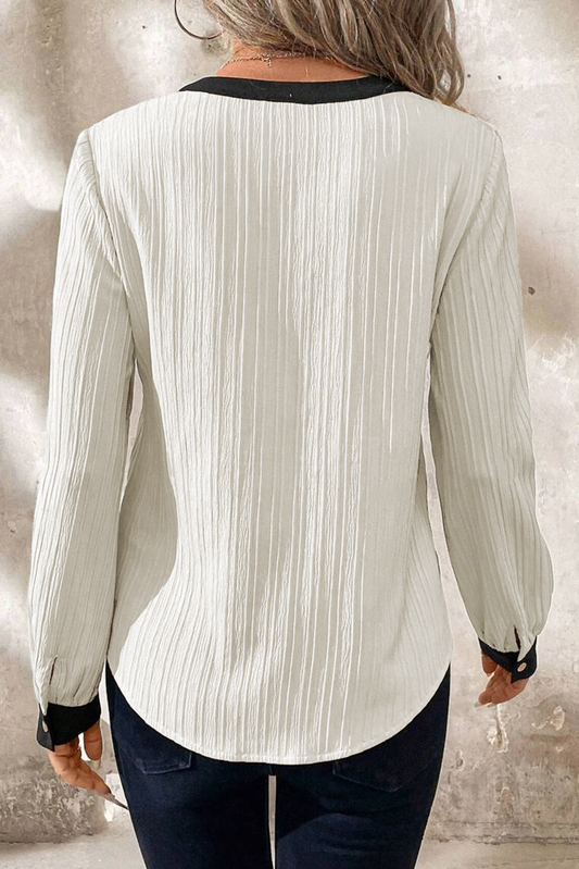 Textured V-Neck Elegant Blouse