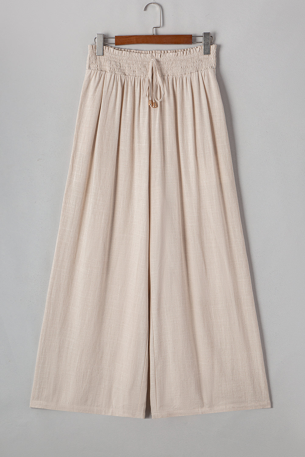 Beige Smocked High-Waist Wide Leg Plus-Size Pants