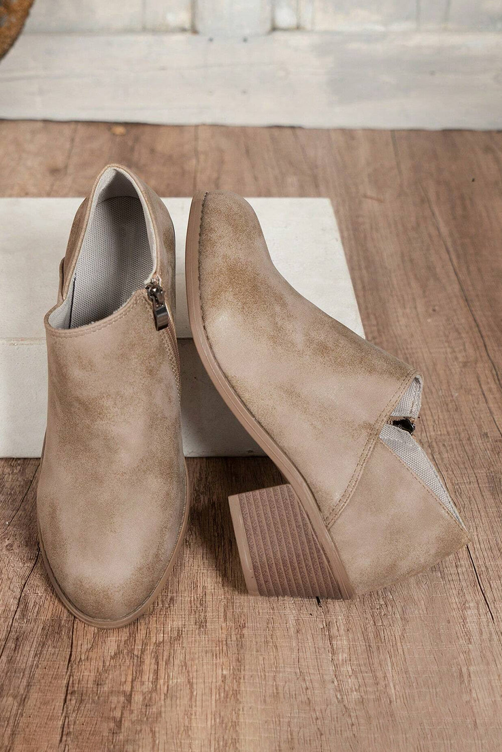 Gray Tulip-Opening Suede Ankle Boots