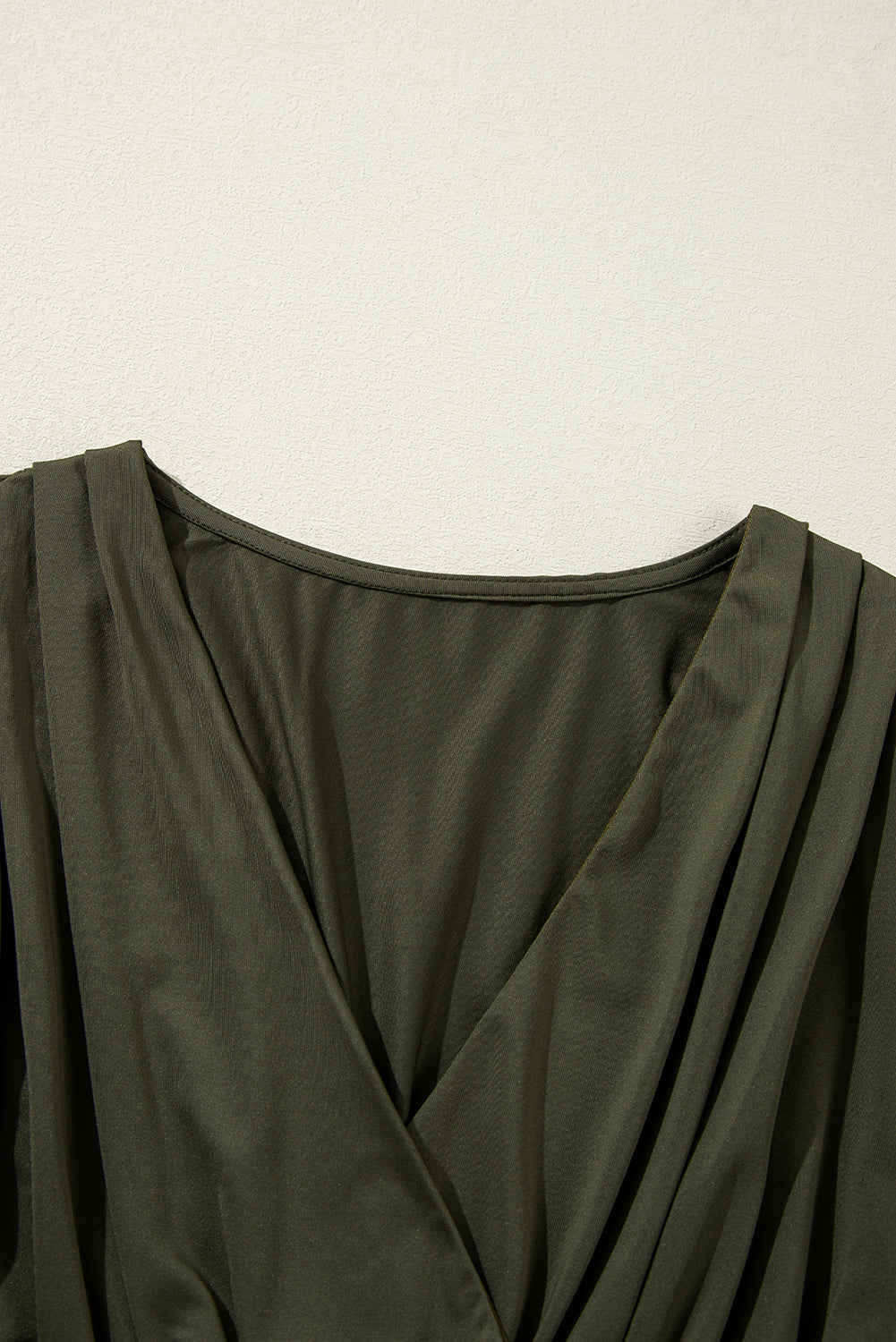 Moss Green Ruched Wrap V-Neck Long Sleeve Bodysuit