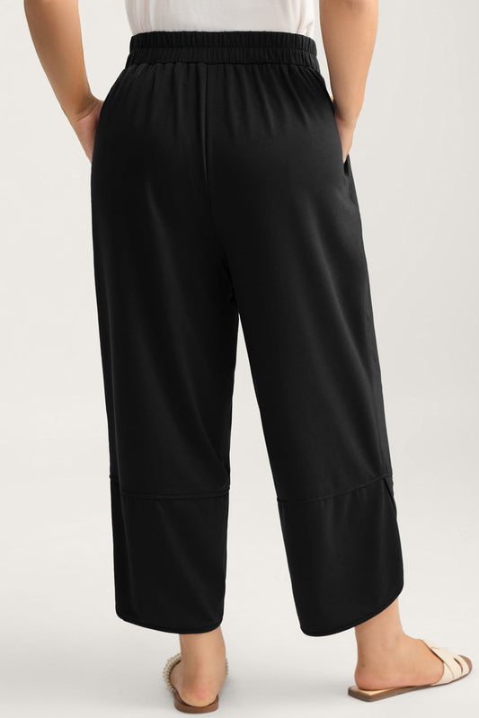 Elastic Waist Asymmetrical Hem Loose Capris Plus-Size Pants