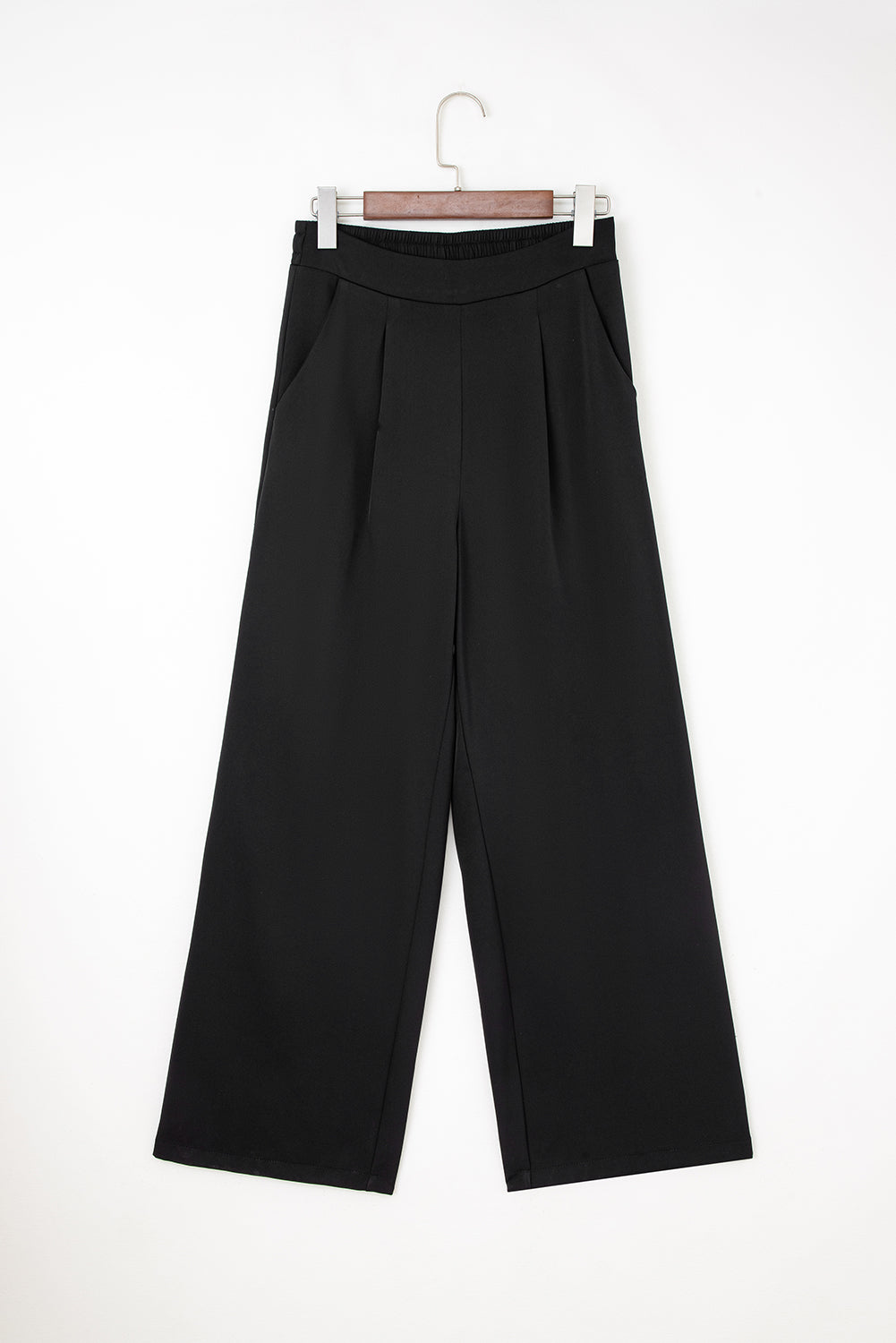 Pleated Detail Pull-On High Elastic Waist Loose Straight Pants