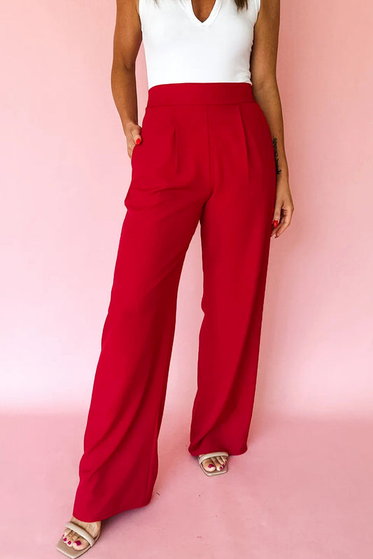 Pleated Detail Pull-On High Elastic Waist Loose Straight Pants