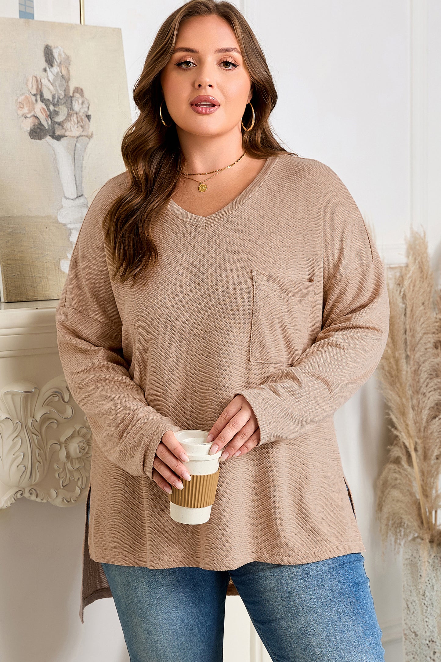 Plus Size Drop-Shoulder Knitted Tunic Top