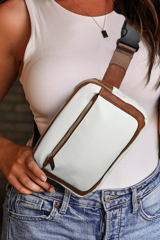 White Adjustable Strap Mini Faxu Leather Crossbody Bag