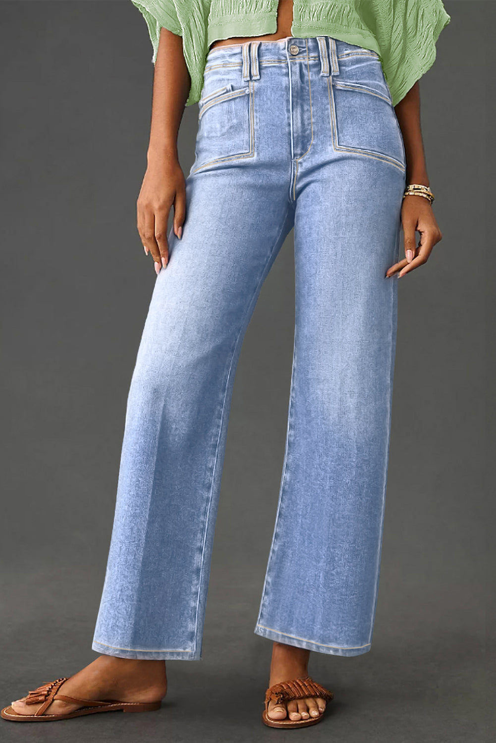 Loose Straight Leg Cropped High Waist Jeans