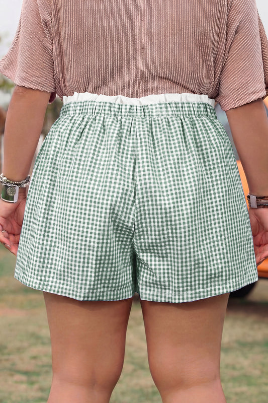 Contrast Trim Plaid Print Plus Size Shorts