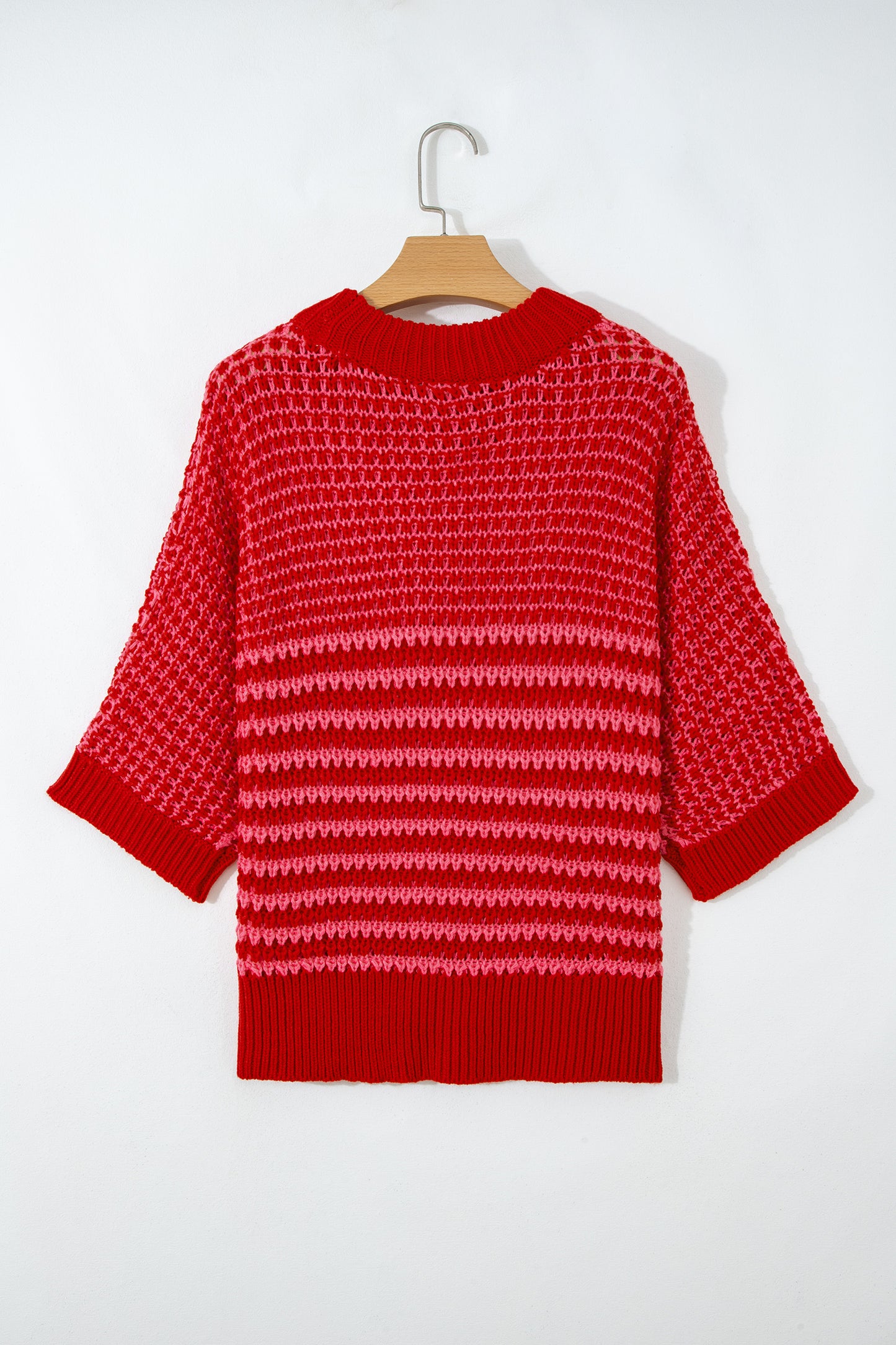 Striped 3/4 Draped Sleeve Slouchy Knitted Top
