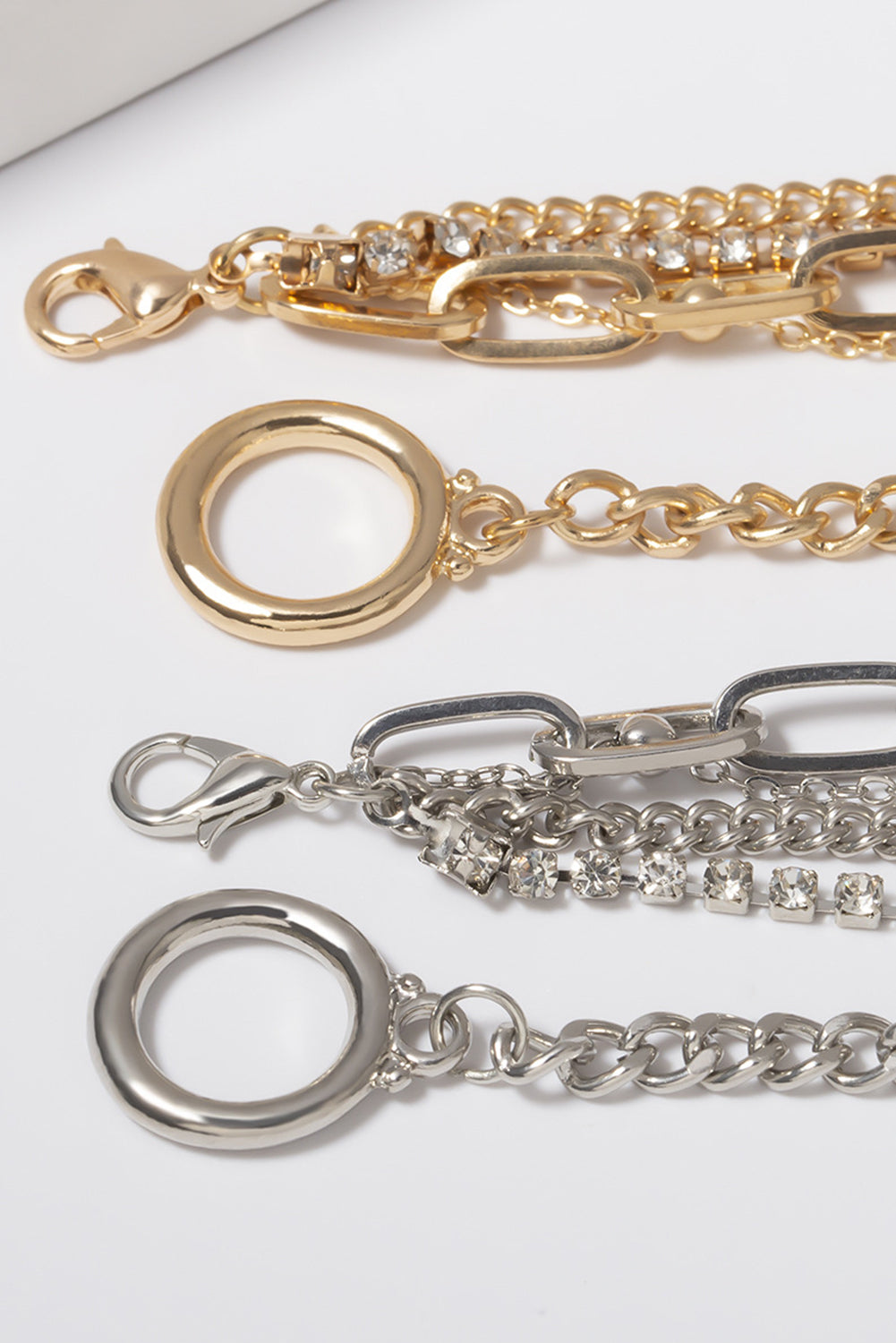 Gold Multi-Layered Rhinestone Plated Chain Bracelet Set