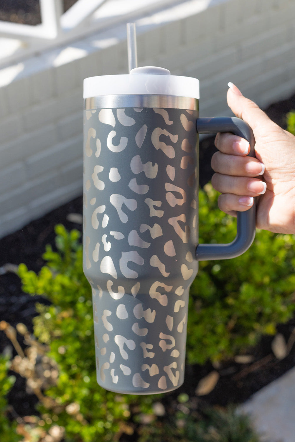 Gray Leopard Print 40OZ/1,2lt Stainless Steel Portable Cup with Handle