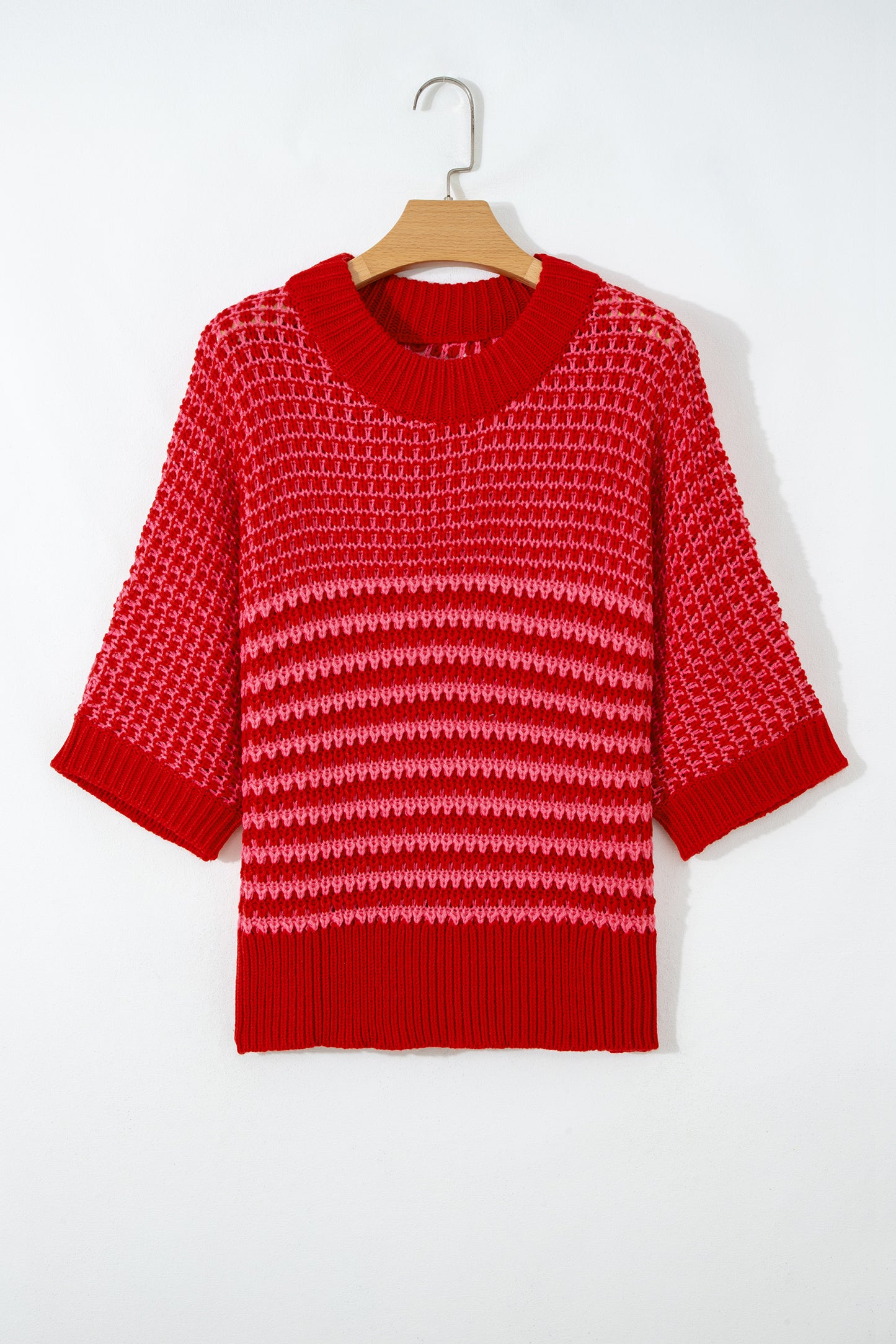 Striped 3/4 Draped Sleeve Slouchy Knitted Top