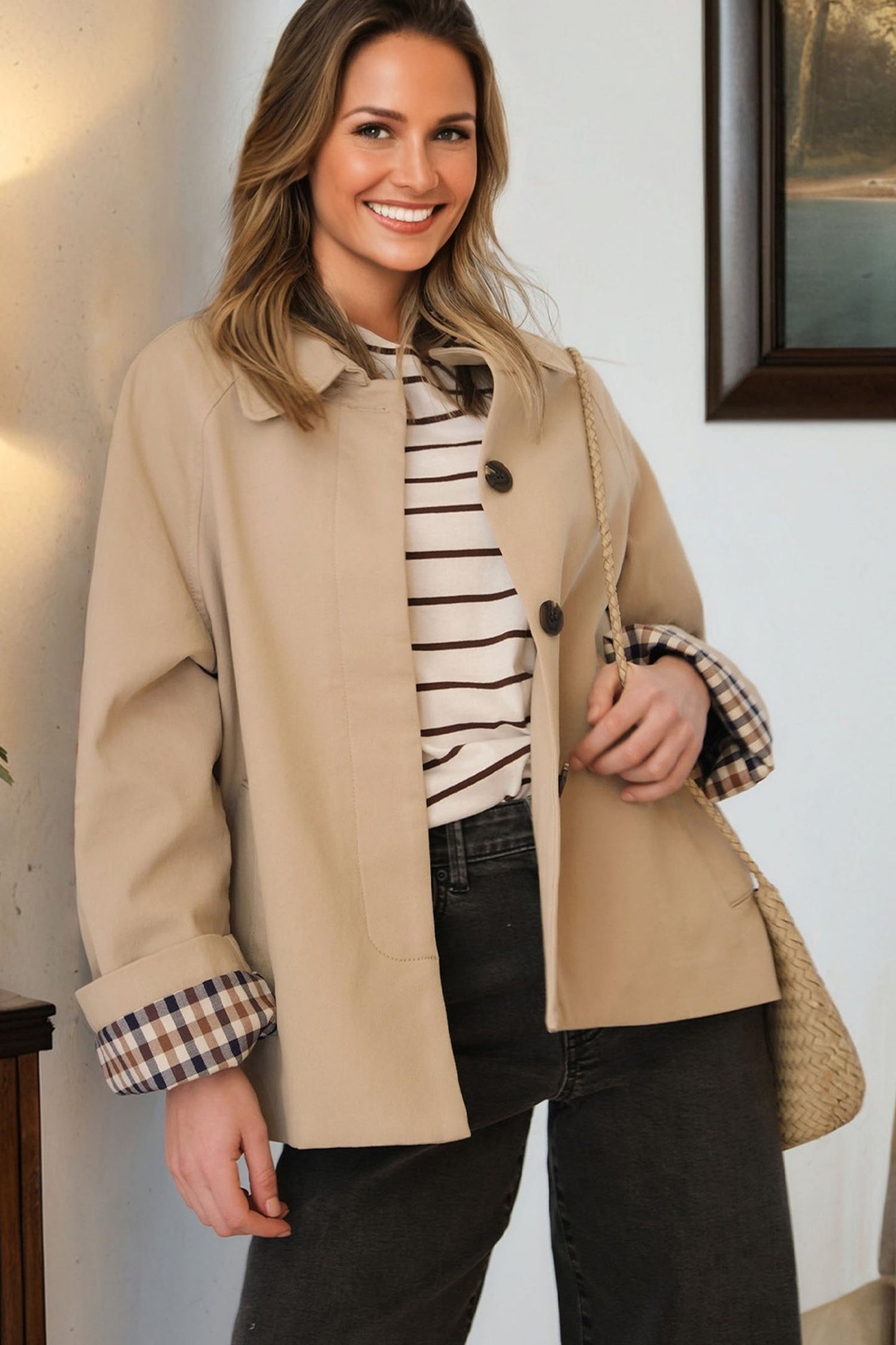 Plaid Liner Patchwork Single Breasted Coat