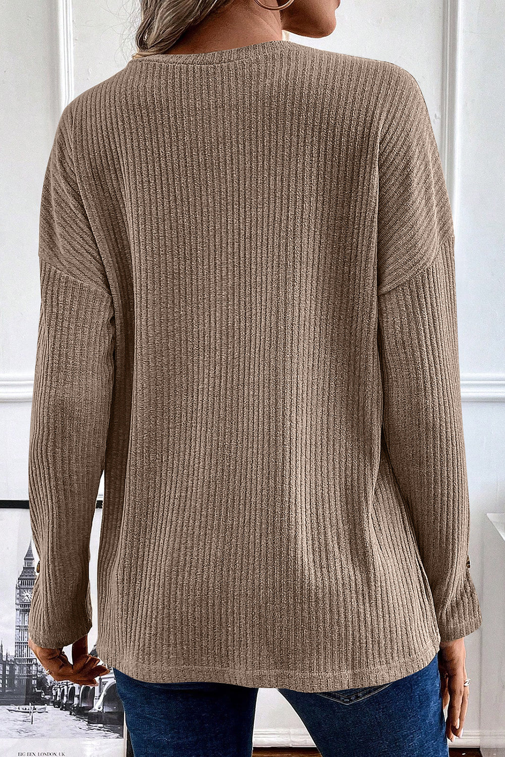 Rib-Textured Henley Knit Top
