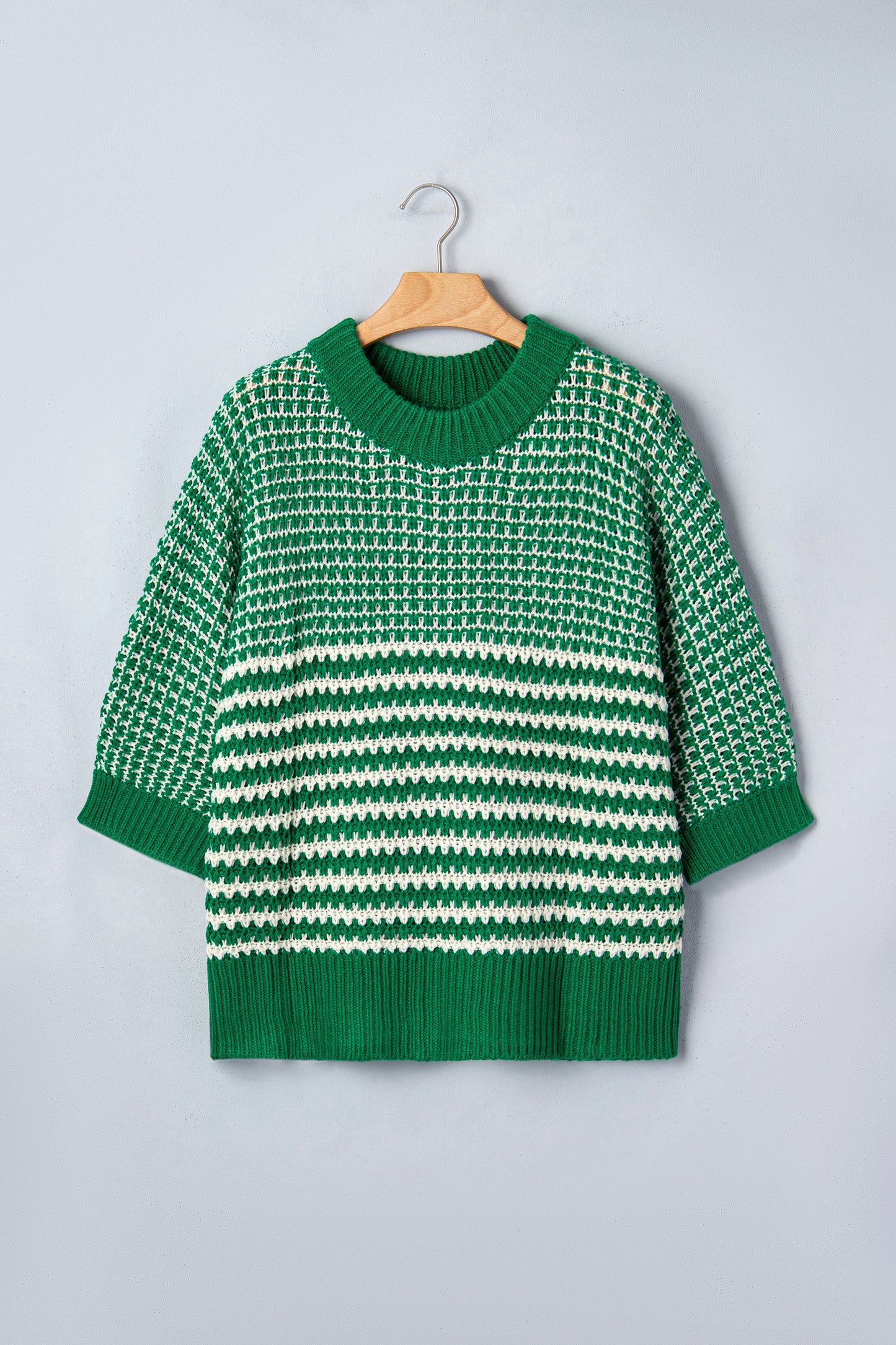 Striped 3/4 Draped Sleeve Slouchy Knitted Top