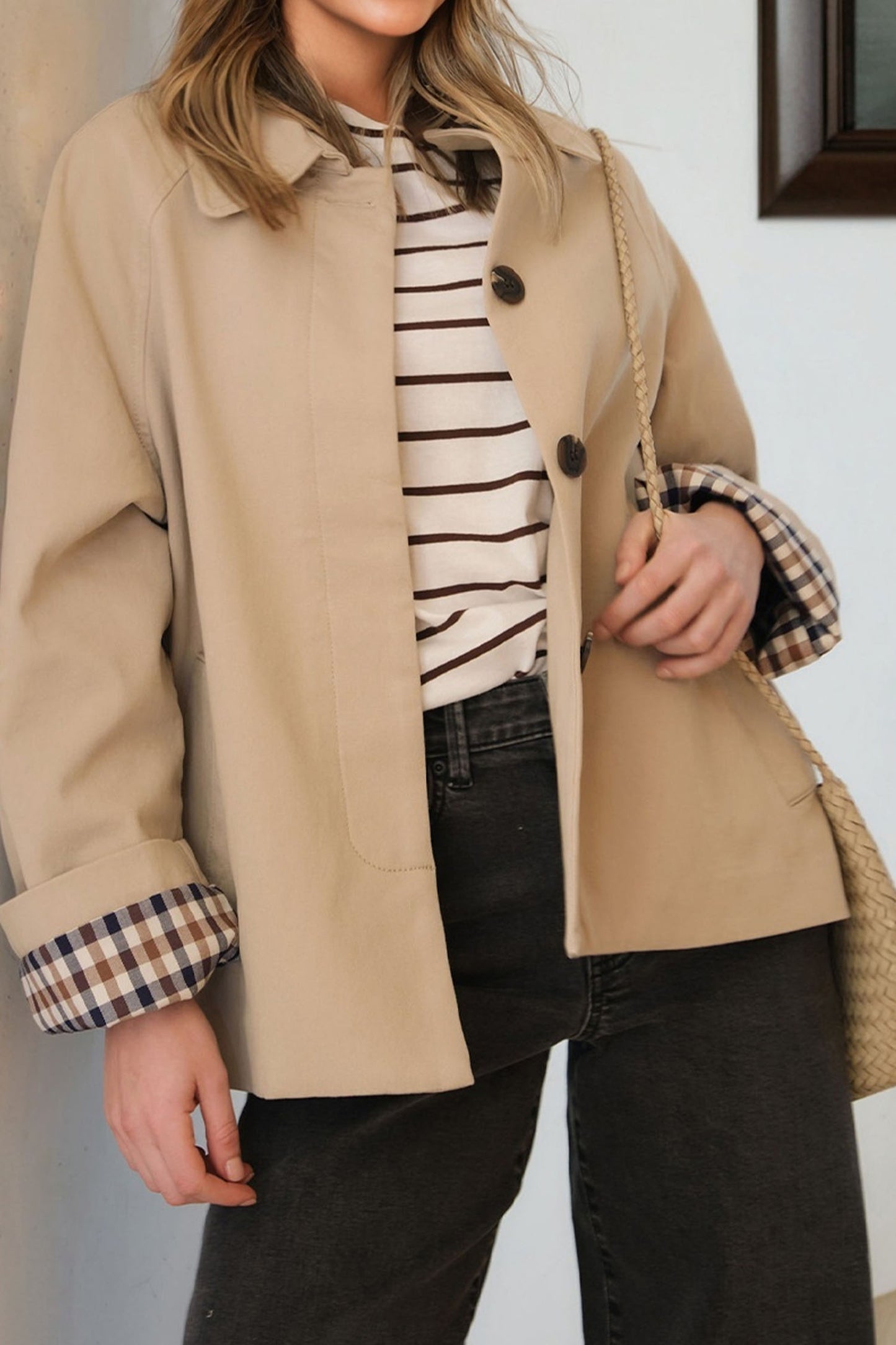 Plaid Liner Patchwork Single Breasted Coat