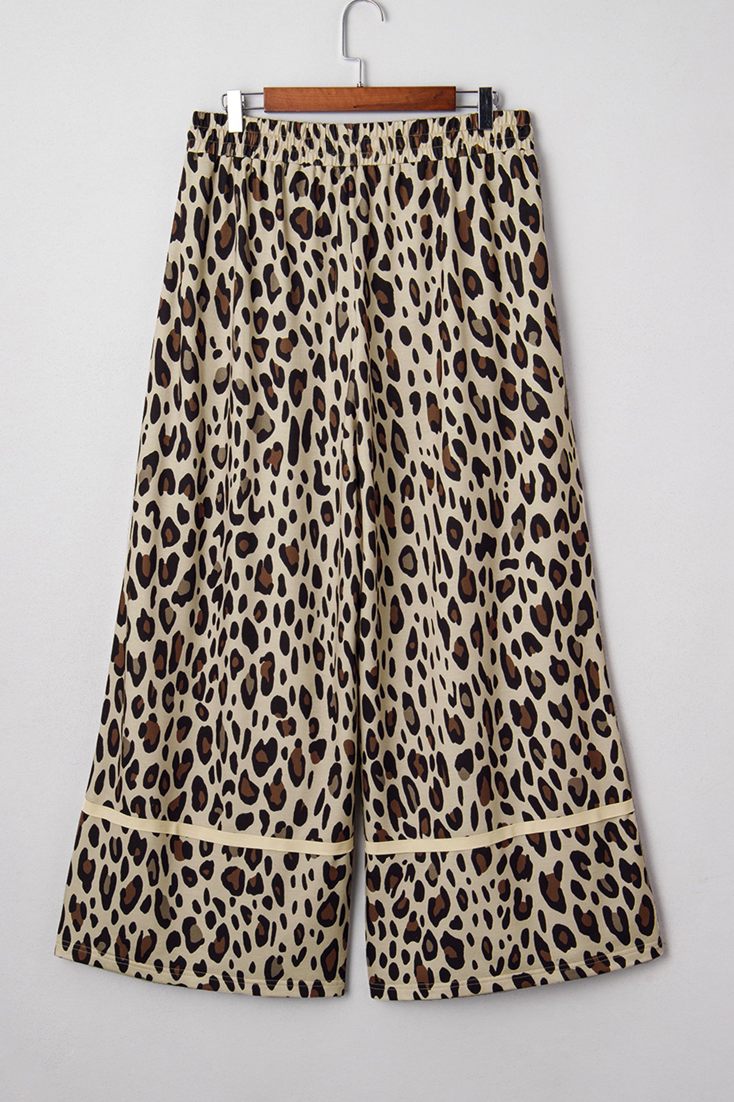 Leopard Print Exposed Seam Plus Size Drawstring Wide Leg Pants