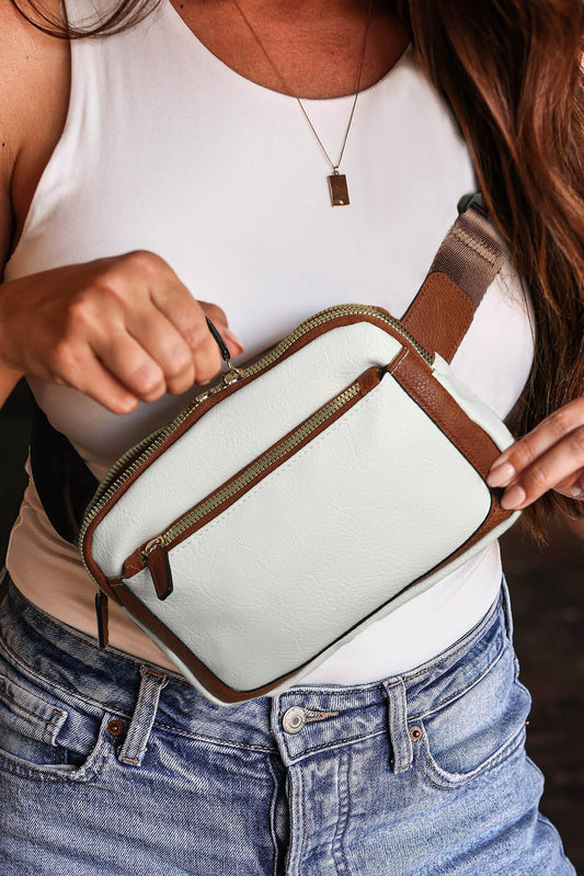 White Adjustable Strap Mini Faxu Leather Crossbody Bag