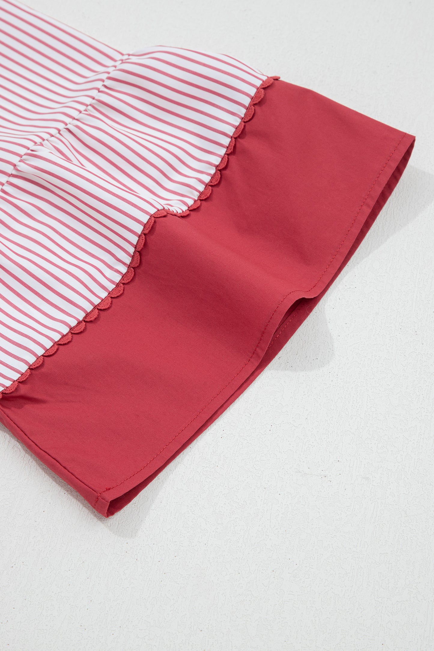 Red Stripe Plus-Size Ruffled Hem Pinstriped Midi Dress