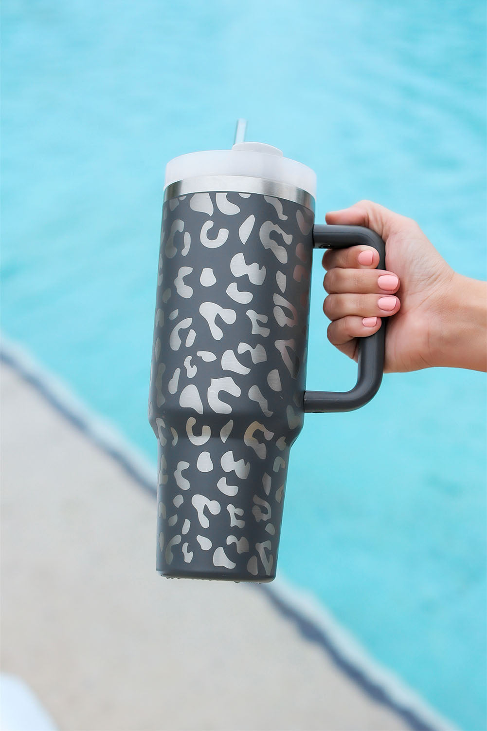 Gray Leopard Print 40OZ/1,2lt Stainless Steel Portable Cup with Handle