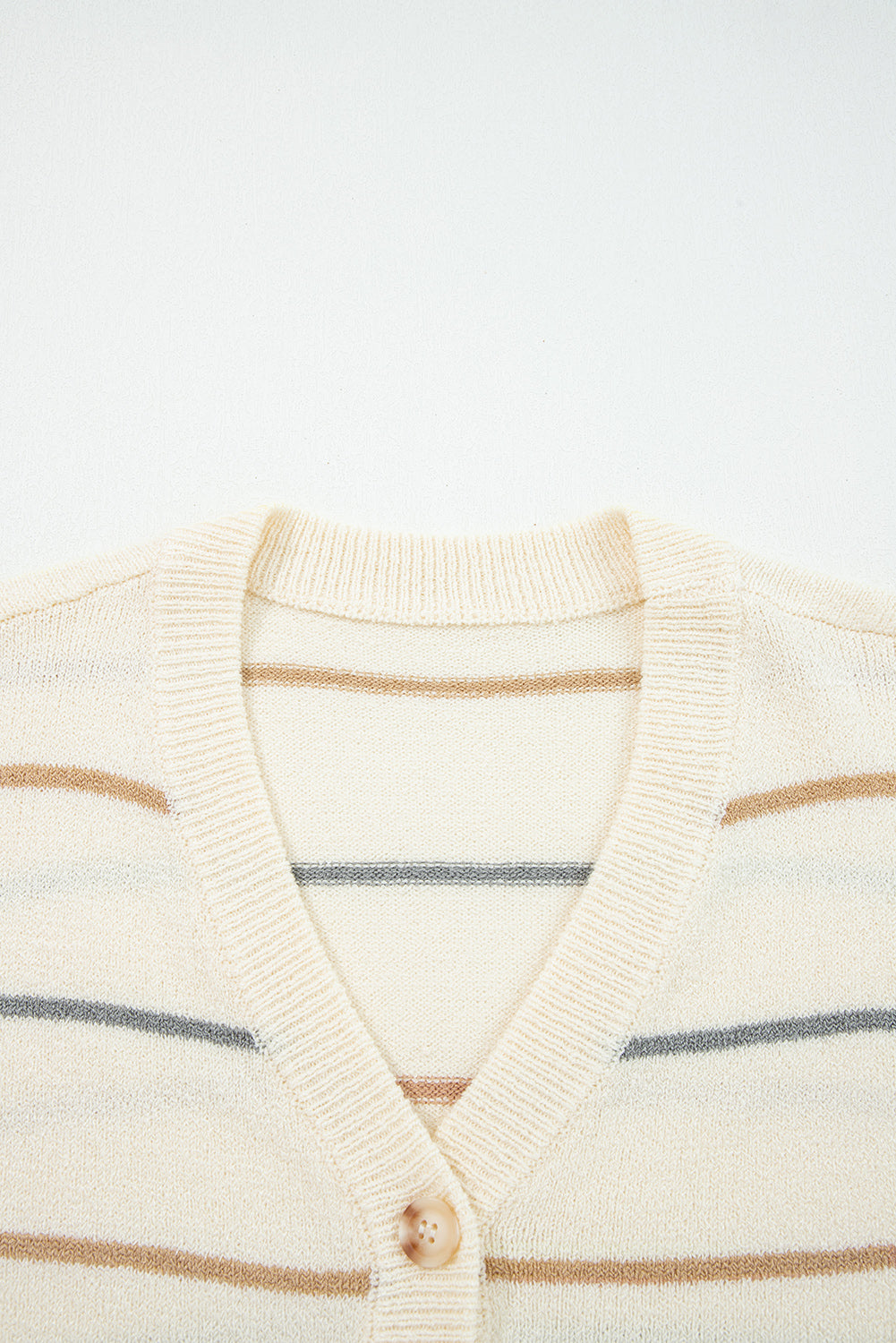 Striped Buttoned Front V-Neck Drop Shoulder Cardigan