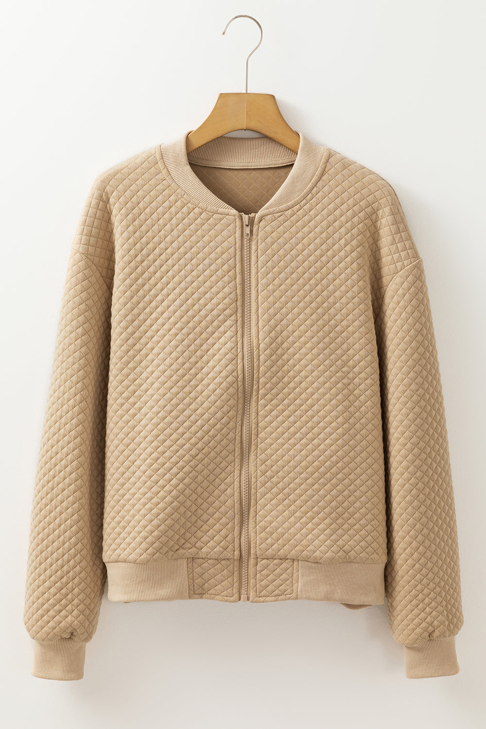 Solid Geometric Textured Baseball Collar Jacket