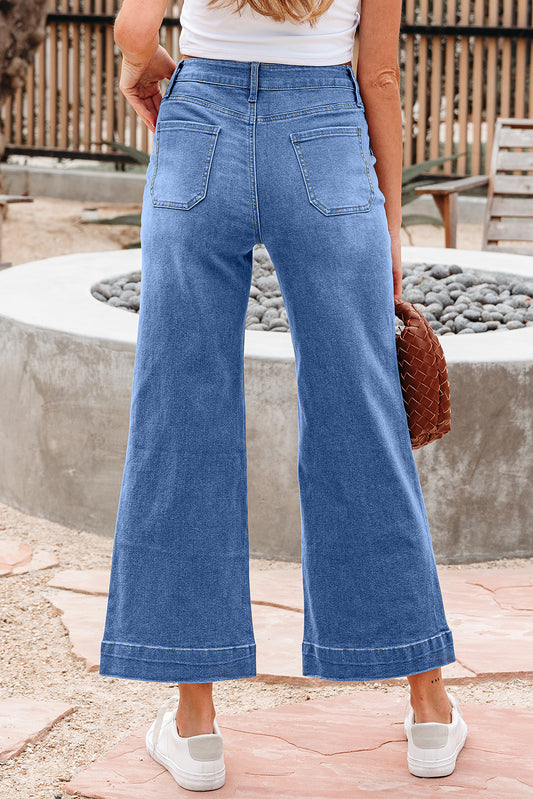 Cropped High Rise Wide Leg Jeans