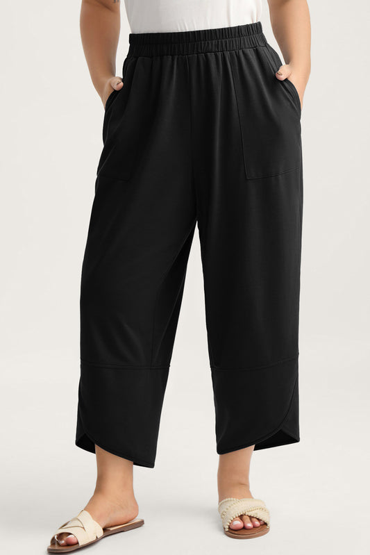 Elastic Waist Asymmetrical Hem Loose Capris Plus-Size Pants