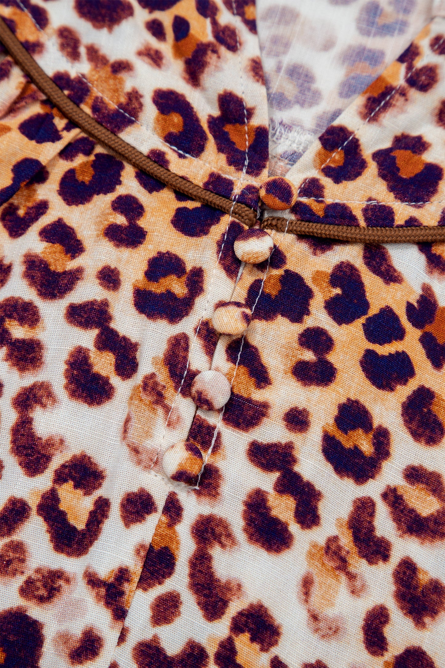 Brown Plus-Size Leopard Frilled Stand Neck Blouse