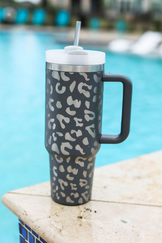 Gray Leopard Print 40OZ/1,2lt Stainless Steel Portable Cup with Handle