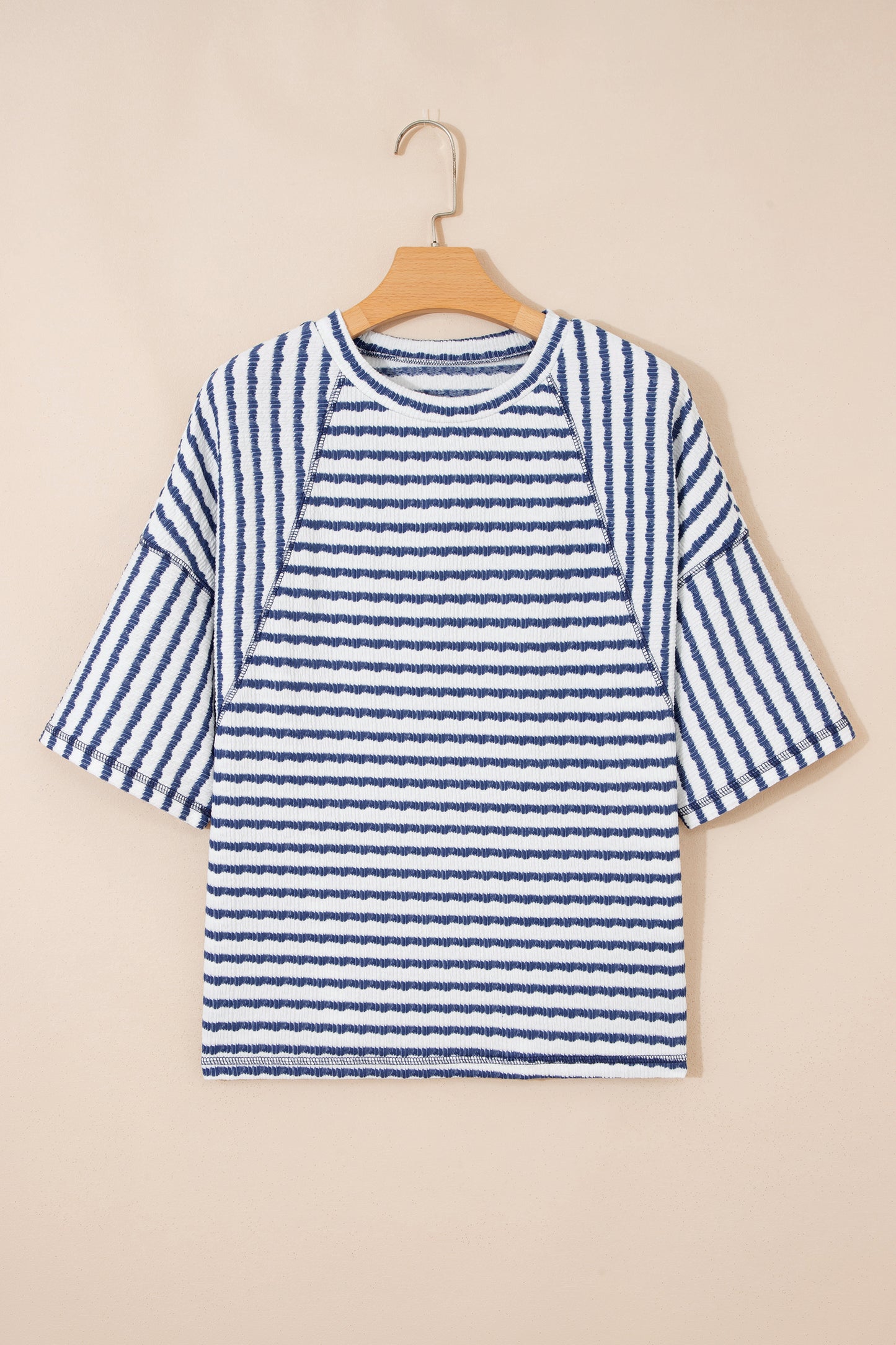 Textured Knit Split-Hem Half Sleeve Loose Top