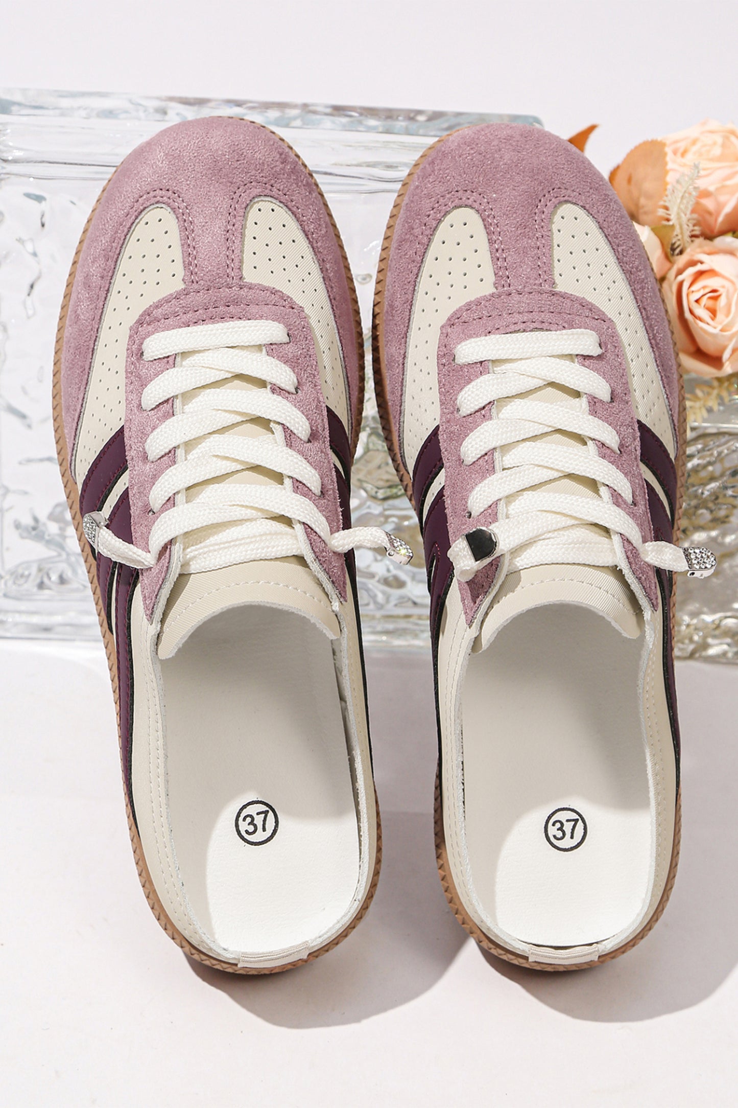 Pink Eyelet Faux Leather Patchwork Color Pop Sneakers