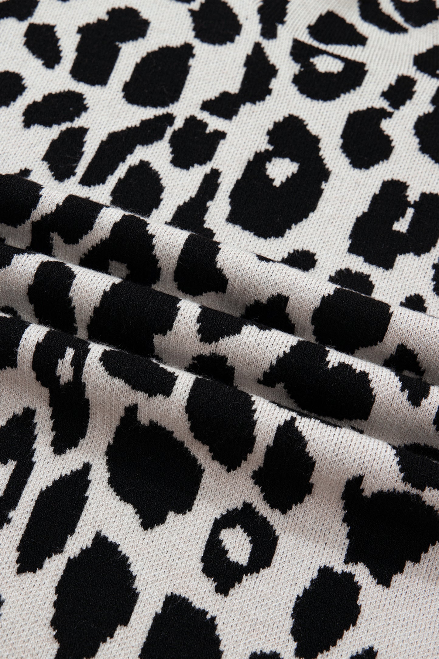 Leopard Print Plus-Size High Neck Short Sleeve Knit Top