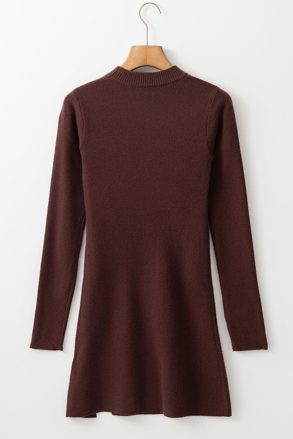 Coffee Slim Fit Mock Neck Side Slit Knitted Dress