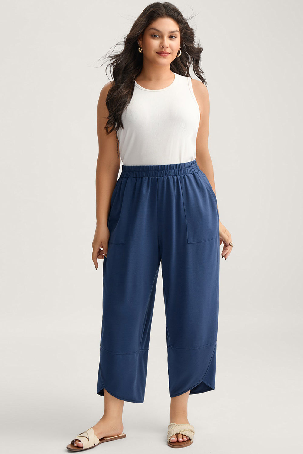 Elastic Waist Asymmetrical Hem Loose Capris Plus-Size Pants