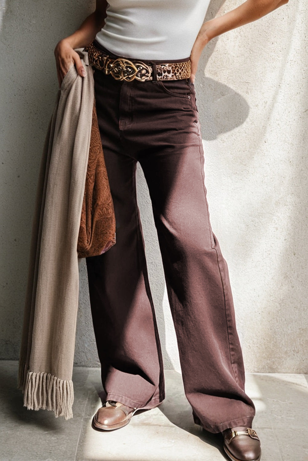Loose Straight High-Waist Solid Color Jeans