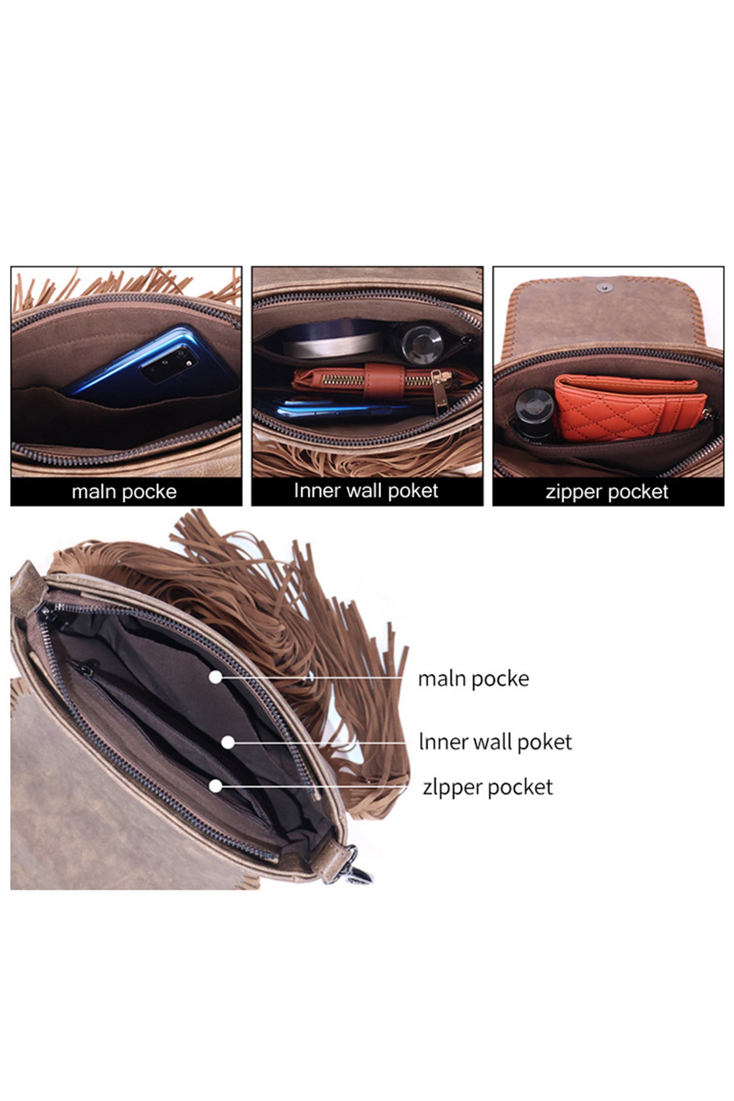 Coffee Western Aztec Bohemian Tassel Faux Leather Bag