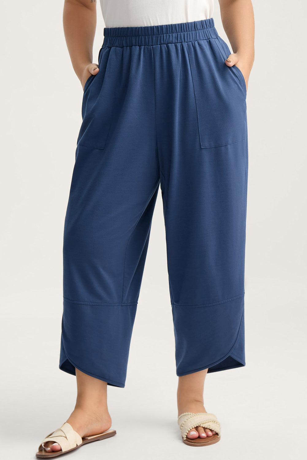 Elastic Waist Asymmetrical Hem Loose Capris Plus-Size Pants