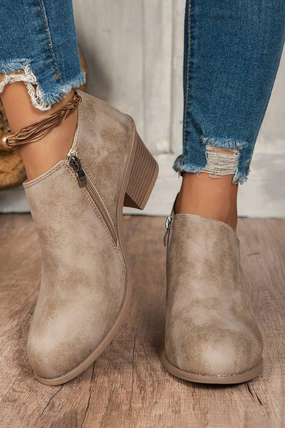 Gray Tulip-Opening Suede Ankle Boots