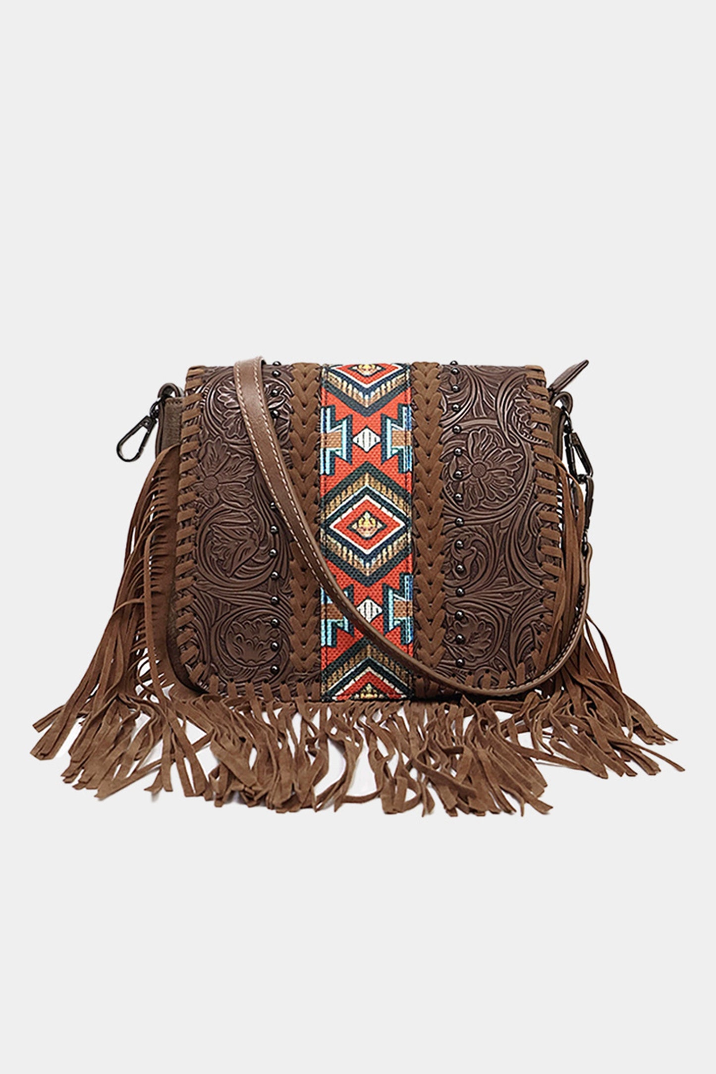 Coffee Western Aztec Bohemian Tassel Faux Leather Bag
