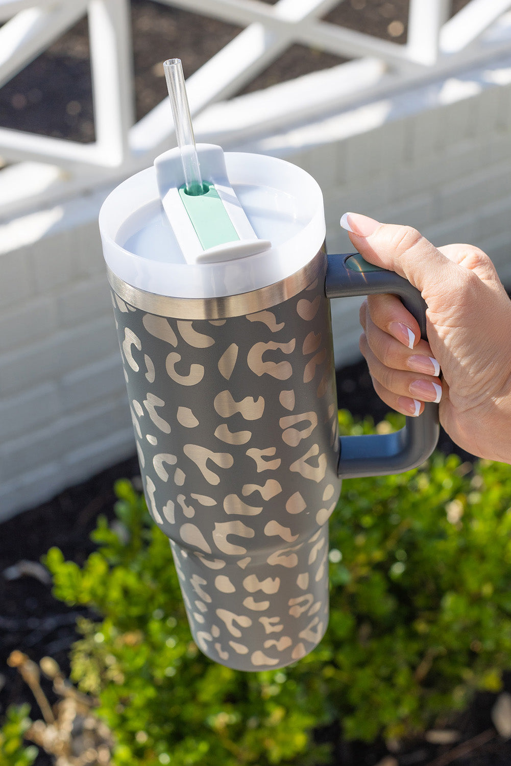 Gray Leopard Print 40OZ/1,2lt Stainless Steel Portable Cup with Handle